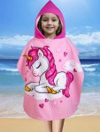 1PC Cartoon Unicorn And Mermaid Princess Multi-functional Children's Hooded Bathrobe Lightweight Hooded Beach Towel Soft And Com