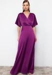 Satin A-line Dress - Plum
