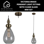 Victoria Brass Pendant Light Fitting With Clear Glass - 40W E27