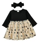 Long Sleeve Black And Gold Star Dress With Headband