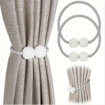 2PCS Magnetic Window Curtain Tiebacks With Faux Pearl Beads No Drill Curtain Tiebacks Curtain Holdback For Bedroom Living Room H