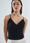 Button-front Thong Body - Black