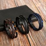 1PC Fashion Layered Woven Faux Leather Bracelet Tiger Eye Stone Beaded Bracelet Suitable For Men's Daily Wear