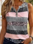 Striped Print Button Notched Neck Top Elegant Sleeveless Tank Top For Spring & Summer Women's Clothing