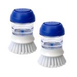 Celox 2 Pack Dish Brush With Soap Dispenser Soap Dispensing Palm Brush For Cleaning Pots Dishes