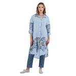 Giant Flower Border Linen Midi Dress shirt - Sky L xl