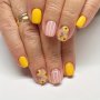 24pcs Short Squoval Press On Nails Vintage Sunflower Painting Style Fake Nails Set With Jelly Glue & Nail File Artificial Nail Tips For DIY