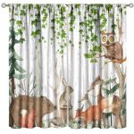 Fblifil Watercolor Woodland Animals Curtain For Kids Forest Animal Green Leaves Printed Rod Pocket Blackout Window Treatments Fo