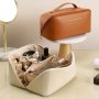 Chic Faux Leather Travel Cosmetic Bag For Women - Spacious Water-Resistant Toiletry Organizer With Divider & Handle Easy To Clean