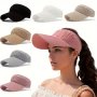 Knitted Wide Brim Sun Visors Uv Protection Breathable Adjustable - Unscented Travel Beach Hats For Tennis Golf - Solid Color