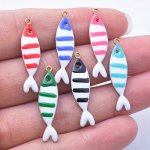 Cute Animal Fish Charms Set Of 4 - Double-sided Enamel Stripe Design Copper Pendants For Diy Jewelry Making Earrings Bracelets B