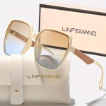 Linfemand Fashion Oversized Polygonal Glasses For Women Driving Beach Travel Gradient Lens Sun Protection Holiday Gift