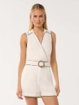 Sophia Collared Linen Playsuit - 16 Porcelain