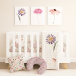 Floral Cot Bedding Set Simple Pink Beige Flower Love