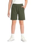 Roventis Boys Shorts Summer Elastic Waistband Soft Wear With Pockets Comfort Fit Sport School Outdoor Clothing 11-12 Years Army