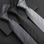 1PC Retro And Brief Style Tie Black Gray Diagonal Striped Tie For Men Suit Accessories For Business Working Wedding Formal Occas