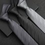 1PC Retro And Brief Style Tie Black Gray Diagonal Striped Tie For Men Suit Accessories For Business Working Wedding Formal Occasions Good To Match