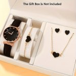 5PCS SET Women's Watch Casual Fashion Quartz Watch Analog Pu Leather Wrist Watch & Faux Pearl Jewelry Set Gift For Mom Her