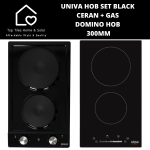 Univa Hob Set - Black Ceran + Gas Domino Hob - 300MM