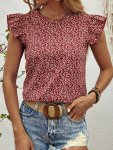 Floral Print Crew Neck Blouse Elegant Ruffle Sleeve Blouse For Spring & Summer Women's Clothing