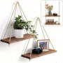 Chic Wooden Floating Shelf With Adjustable Hemp Rope - Perfect For Plants Flowers & Decor Easy Install No-damage Wall Mount Design Ideal For Home & Garden