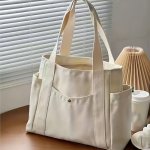 Large Capacity Shoulder Bag Bookbag Shopping Tote Bag With Zipper - Suitable For Work Travel