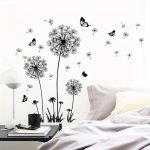 2PCS Black Dandelion Butterfly Wall Stickers For Living Room Sofa Bedroom Background Decoration Stickers