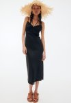Mesh-detail Satin Slip Dress - Black