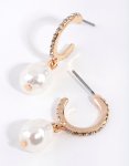 Goldair Gold Diamante Pearl Open Hoop Earrings