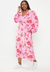 Plus Empire Line Balloon Sleeve Maxi Dress - Pink & Red