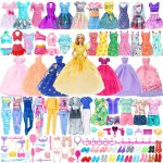 50PCS Doll Clothes And Accessories 2 Wedding Gowns 3 Daily Outfits 2 Swimsuit 2 Party Dresses 3 MINI Dresses 18 Accessorles 10 H