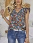 Floral Print V Neck Blouse Casual Flutter Sleeve Blouse For Spring & Summer Women's Clothing