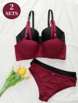 2 Sets Sexy Lingerie Set Solid Seamless Underwire Cami Bra & Panties Women's Lingerie & Underwear