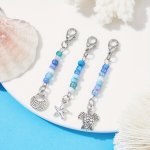 3PCS SET Marine Theme Alloy Pendants With Glass Seed Beads And Alloy Swivel Lobster Claw Clasps Shell starfish tortoise Antique