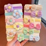 6PCS Kids' Elastic Hair Ties - Cute Flower & Bow Designs Gentle On Hair Perfect For Dress-up Accessories