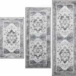 3 Piece Non-slip Kitchen Rug Washable Comfort Hallway Floor Mats - Winter Marble