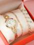 1PC Rhinestone Decor Quartz Watch & 2PCS Bracelet