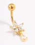 Goldair Gold Plated Surgical Steel Cubic Zirconia Flower Pear Threadless Belly Bar