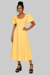 Sleeved Midi Dress - XXL Yellow
