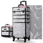 Byootique Makeup Train Case With Portable Cube Case Cosmetic Organizer Graystone