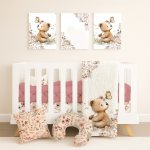 Bear Cot Bedding Set Teddy Pink Soft Boho Floral