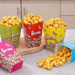 6PCS/BAG New Fashion Cheap Disposable Popcorn Boxes Printed Square Foldable Cup Snack Box Popcorn Bucket For Party