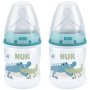 Nuk Temperature Control Bottle 150ML With Size 1 Silicone Teat 0-6M Twin Pack - Boy