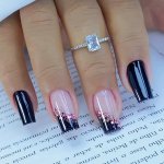 24PCS SET Black Press On Nails Glossy Medium Square Ballet Fake Nails Elegant Style Sequins Decorative Acrylic Artificial Nails