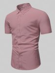 Men's Solid Color Lapel Collar Dress Shirts Short Sleeve Casual Button Up Shirt For Summer