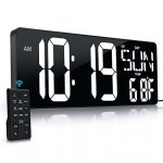 Large Digital Wall Clock With Remote Control 17.2" LED Large Display Timer With Temperature Date Week Auto Dst Adjustable Bright