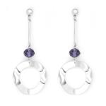 Silver Tone Warped Round Drop Earrings
