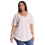 Donnay Plus Size Stripe V Neck With Drop Shoulder Pink