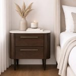 Noir Curved Bedside Table - Black Dark Brown - Dark Oak