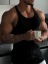Men's Solid Tank Top Active Quick Dry Breathable Mid Stretch Crew Neck Sleeveless Shirt Men's Clothing For Summer